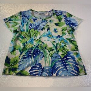 Alfred Dunner Tropical Leaf Print Shirt